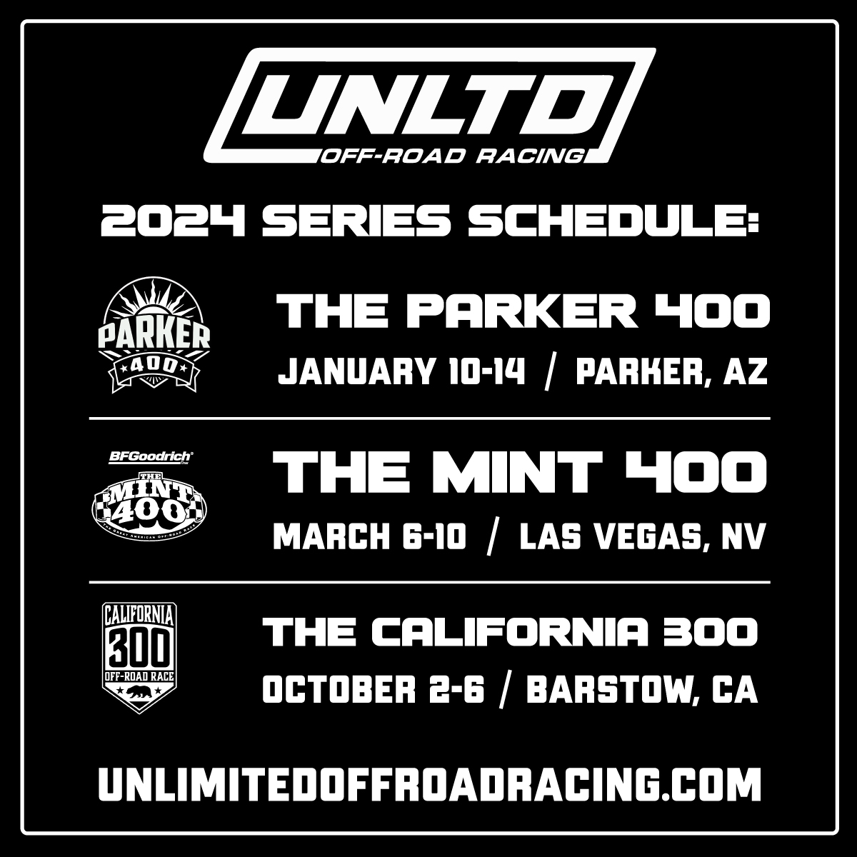The 2024 Unlimited OffRoad Racing Series Schedule The California 300